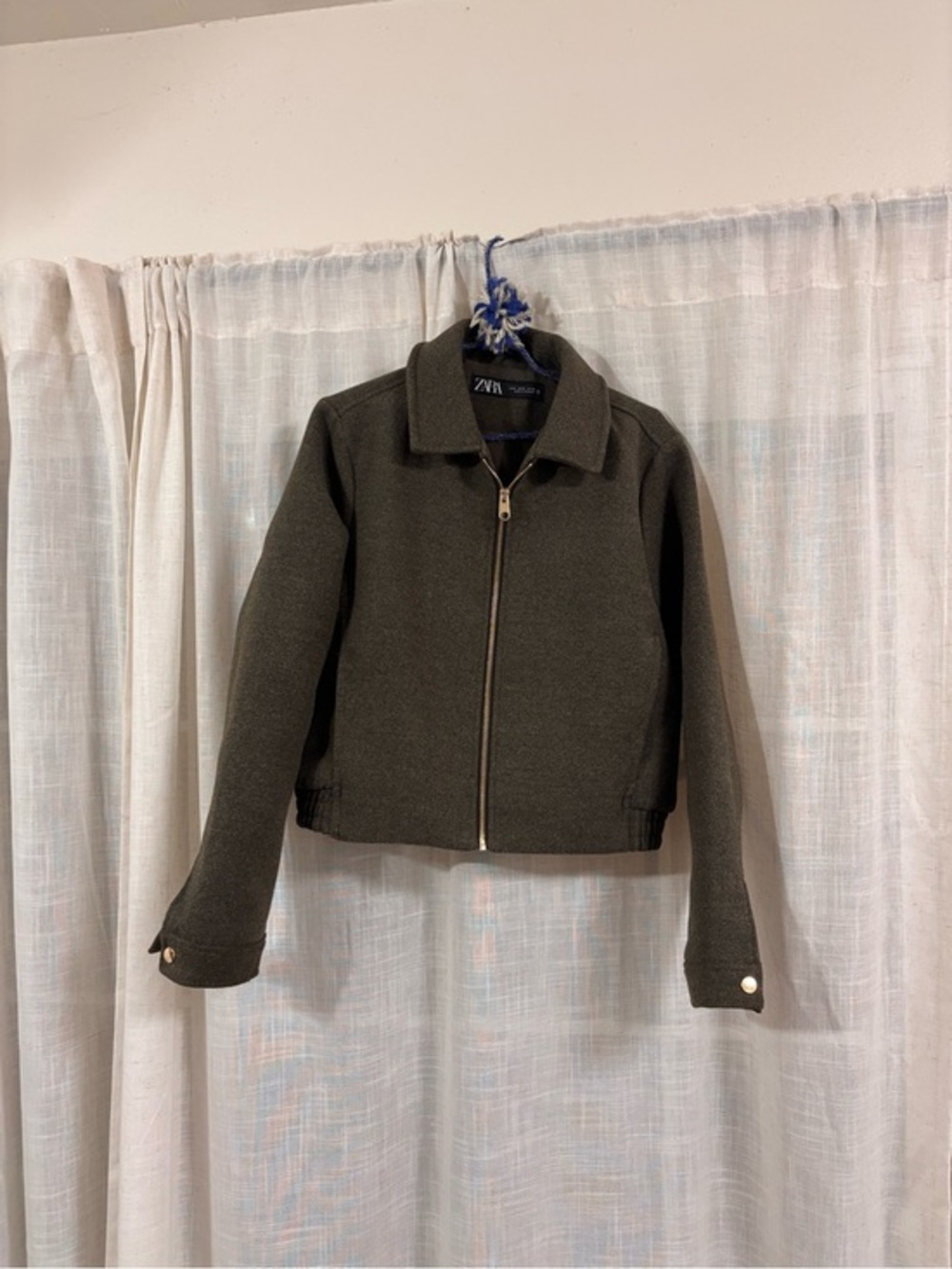 Zara Dark Olive Green Zip-Up Women's Jacket